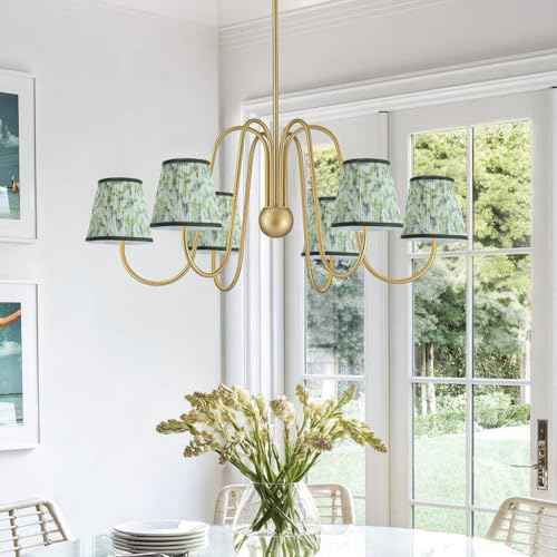 Fuloon Chandelier Lamp Shades, Clip on Small Sconce Lamp Shades, Suit for Candelabra Bulbs in Modern/European/French Country/Farmhouse Decoration, 3.5x4.3x4.9 in(6 Pack, Chiffon Green Painted)
