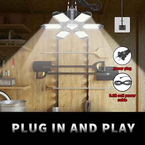 Plug in Garage Light with Motion Sensor - Ultra Bright 200W 20000LM Motion Activated Shop Light with 3 Mode, 6 Deformable LED Panel, Indoor Motion Light Bulb for Garage, Workshop (2 Pack)