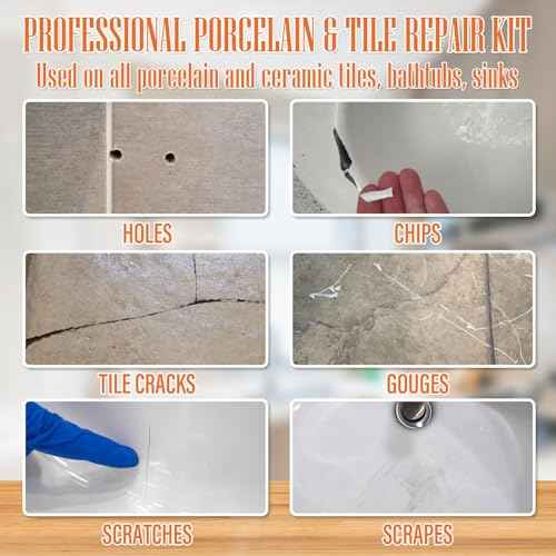 Ceramic Tile Repair Kit (White), Tile Repair Kit with Super Strong Adhesion, Floor Cracked Tile Filler for Cracks, Chips, Holes on Ceramic, Porcelain, Acrylic, Fiberglass, Enamel