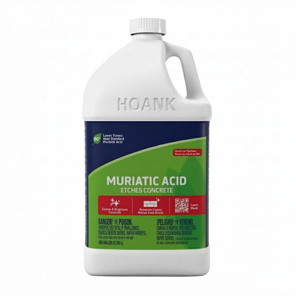 (4 Gallons) - Muriatic Acid for Swimming Pools & Spas, Removes Mortar from Bricks - 90% Low-Fume pH Stabilizer & Cleaner for Concrete & Masonry Surfaces, Clears Rust & Scale Build-Up - Ready to Use