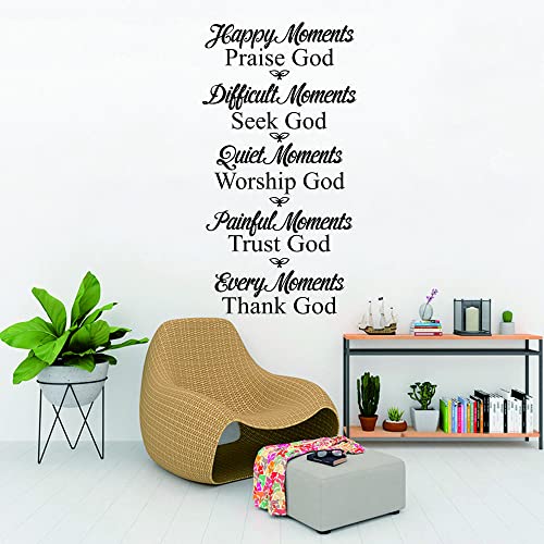 God Wall Decal ? Inspirational Christian Quote Seek, Trust, and Thank God ? Removable PVC Sticker for Prayer Room, Living Room, and Christian Decor (black-JWH301-Praise God)