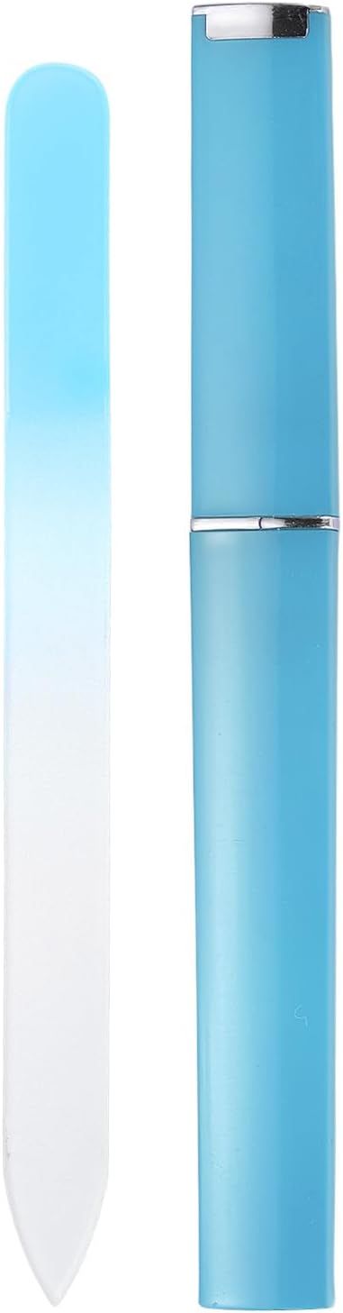 HARFINGTON Glass Nail File Kit 280 Grit Double Sided Professional Manicure Crystal Fingernail Files with Case for Natural Nail Art Shine Polishing Buffer, Light Blue
