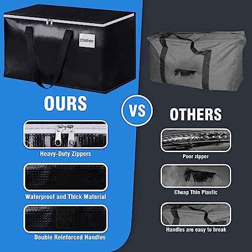 BlissTotes Moving Bags, Heavy Duty Moving Boxes with Zippers Top and Sturdy Handles, Storage Bags for Space Saving and Packing, Collapsible Moving Supplies, Storage Totes (76L, 10-Pack, Black)