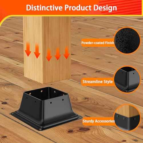 4x4 Post Base 10Pcs, Internal 3.6"x3.6" Heavy Duty Powder-Coated Steel Post Bracket Fit for Standard Wood Post Anchor, Decking Post Base for Deck Porch Handrail Railing Support