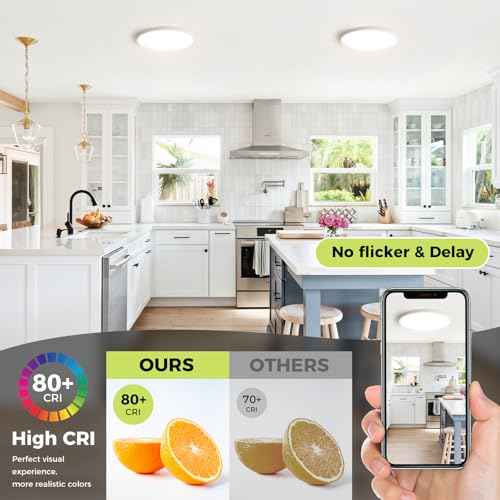 4Pack LED Flush Mount Ceiling Light Fixture, 12Inch 24W, Dimmable&3000K/3500K/4000K/5000K/6500K Adjustable Low Profile Ceiling Lights, 3200LM Modern Lamp for Bedroom, Porch, Kitchen, Hallway, White