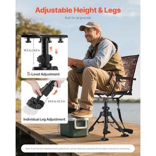 VEVOR Hunting Chair, 360¡Æ Silent Swivel, Foldable Portable Blind Chair, Heavy-Duty Steel Frame Ground Stool Seat, with Armrests, Cover, Anti-Sink Feet, Height Adjustable, 350 Lbs Capacity for Camping