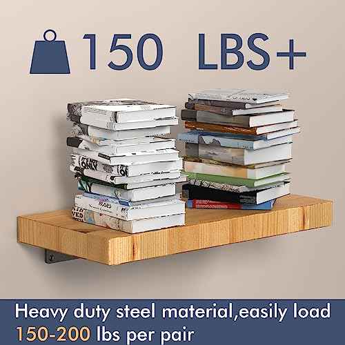 8 Pack Floating Shelf Brackets,12 Inch Heavy Duty Industrial Shelf Bracket, Black Metal L Brackets for Shelves Support DIY(1/5 Inch Thicked)
