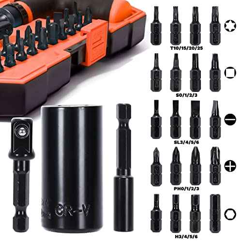 Universal Socket Tool Set, Ratcheting T-Handle Screwdriver Set with Power Drill Adapter, Fathers Day Dad Gifts from Daughter Wife Son, Gifts for Him Men Husband, Boyfriends, Orange, Black