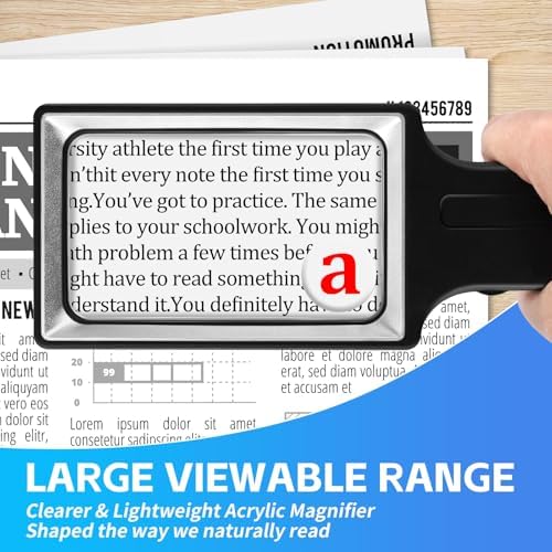 Large 10X 30X Magnifying Glass with Light, Handheld Magnifying Glass for Reading, Stepless Dimmable LEDs Rectangle Magnifier for Reading Small Prints Seniors Low Vision