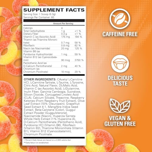 EHP Labs OxyShred Non Stimulant Pre Workout Powder - Stim Free Pre Workout, Caffeine Free Preworkout for Men & Women with L Glutamine & Acetyl L Carnitine - Peach, 60 Servings