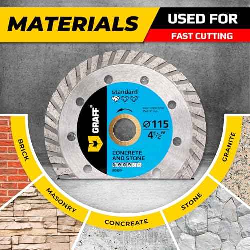 4 1/2 Inch Diamond Cutting Wheel for Angle Grinder Arbor 7/8"-5/8" ? Turbo Diamond Blade for Stone, Marble, Granite, Brick, Masonry, Concrete ? Diamond Saw Blades GRAFF