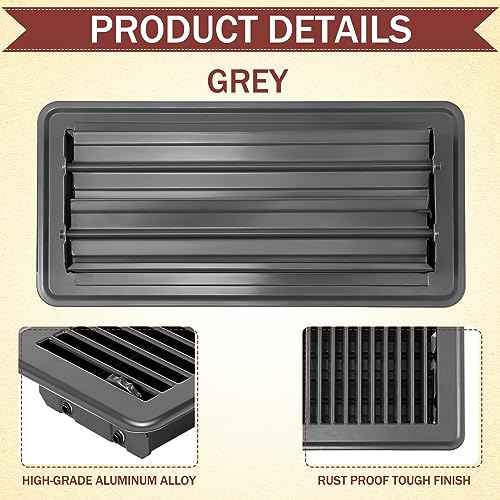 4 x 10'' Floor Vent Covers Heavy Duty Floor Register Metal Heat Vent Covers with Rust Proof Finish for Home Heater (Gray,8 Pcs)