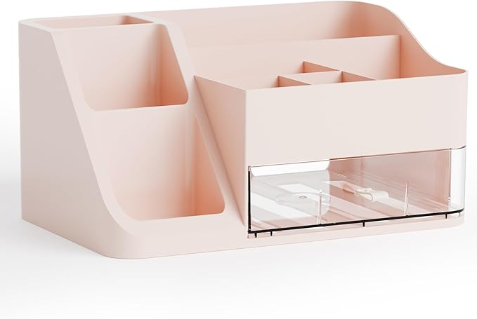 Yieach Countertop Makeup Organizers for Vanity,Bathroom,Dresser,Large Makeup Storage Organizer and Beauty Skincare Organizer,Plastic Makeup Holders and Organizers for Lotion,Hair Product & Tool,Pink