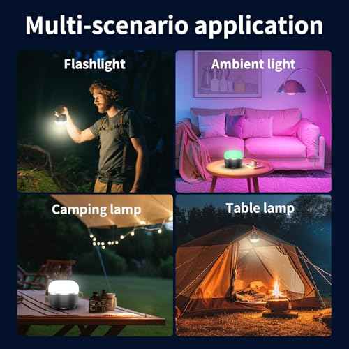 1000LM Camping Lantern Rechargeable, 11 Light Modes with RGB Color Changing Camping Lights, Portable Tent Light with Magnetic Base, Waterproof Emergency Hanging Light for Hurricane, Home, Camping
