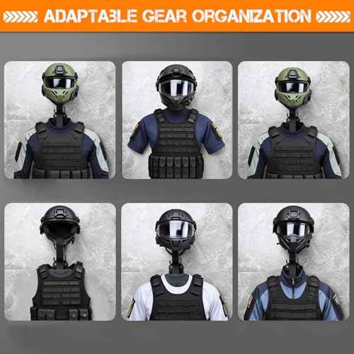 HLOGREE Motorcycle Helmet Holder Rack Wall Mount Metal Helmet Holder Mount with Hooks for Motorcycle Bike Baseball Rugby - Black