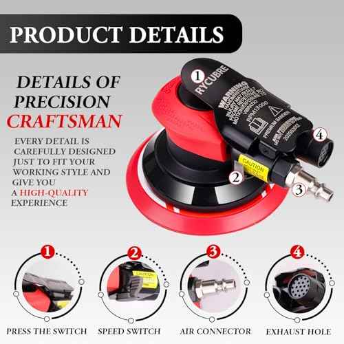 5 Inch da Sander - Professional Air Sander, Pneumatic Orbital Sander/Air Orbital Sander for Auto Body Work, DA Sander for Auto Body & Lijadora de Aire (5 Inch)