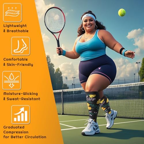 Plus Size Compression Socks for Women & Men 3 Pairs, Wide Calf Extra Large 20-30 mmHg Knee High Support Socks for Travel, Running, Nurse