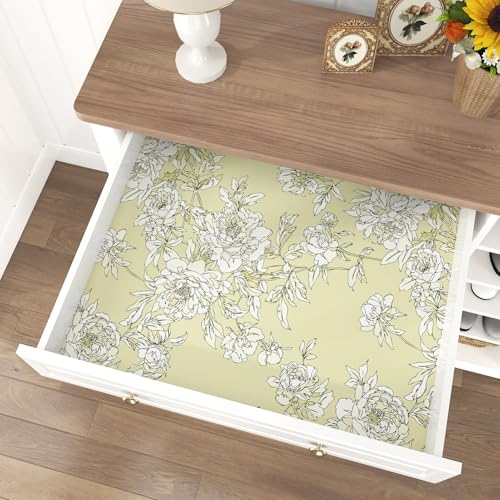 Cream Yellow Floral Peel and Stick Wallpaper Vintage Peony Flower Contact Paper Self Adhesive Botanical Removable Wallpaper for Bedroom Cabinets Nursery Countertop Wrap Princess Wall Paper