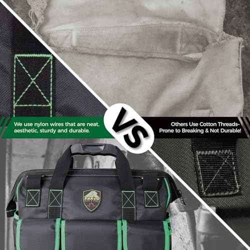 ZAKCO 16 inches Top Opening Tool Tote, 1680D Durable Tool Organizer for Plumber, Electrician, Handyman, HVAC Technicians Tool Bag, Tool Carrying Case with Padded Strap, Green