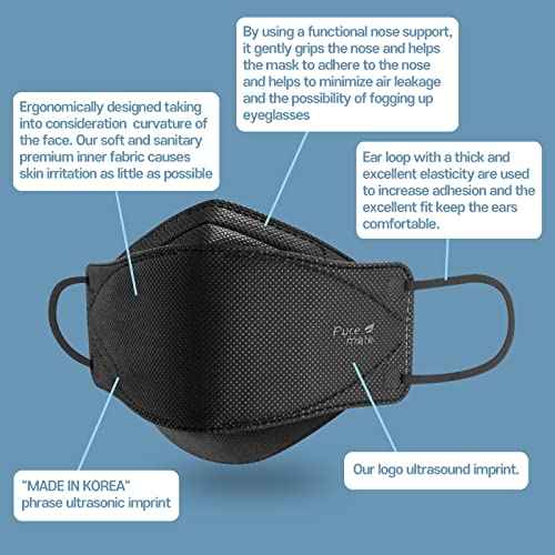 PUREMATE [30 Packs Made in Korea KF94 Face Mask White Black Individual Wrapped Filter Efficiency ¡Ã 94%