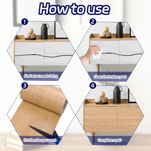 Self Adhesive Wood Grain Tape for Mirrors, 4 inch X 32 ft Decorative Duct Tape Wood Repair Tape, Gray Wood Grain Repair Patch for Tables, Floor, Bathroom, Cabinets, Handicraft DIY