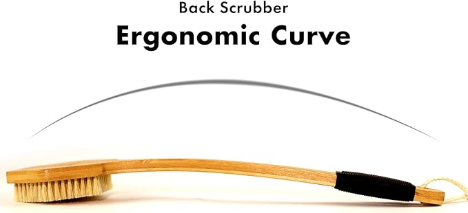 NORTHSONG Large Head Bath Brush, 17.72" Extra-Long Curved Bamboo Handle & Boar Bristles, Back Scrubber for Exfoliating - Ideal for Elderly, Shoulder Pain, Gift Ready