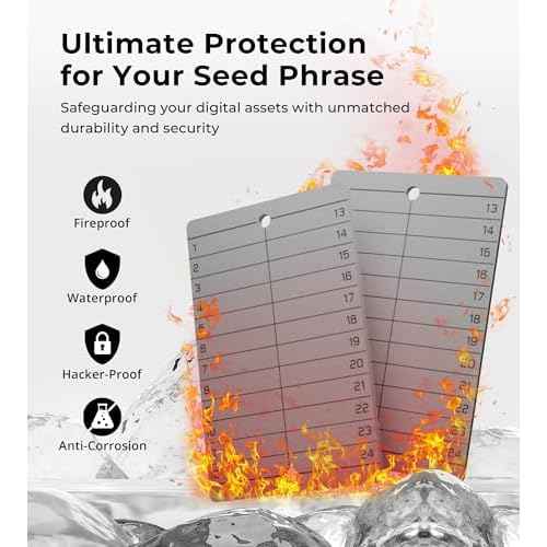 Crypto Seed Phrase Storage Set - CREVIK 2 Pcs Titanium Seed Phrase Plate Set - Offline Cold Wallet for Bitcoin Ethereum for 12-24 Words BIP39 Compatible Wallets (Ledger, Trezor, Metamask & More)