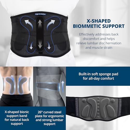 Strong Self-Heating Fit Lower Back Brace – Advanced Composite Fiber Support Belt with X-Shaped Design, Strong Lumbar Support, Pain Relief for Men & Women, Small