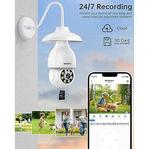 WESECUU Light Bulb Security Camera, 2.4G/5G WiFi Security Cameras Wireless Outdoor,Bulb Camera for Home Security, 2-Way Talk, Human Detection, Color Night Vision, Compatible with Alexa (Two Pack)