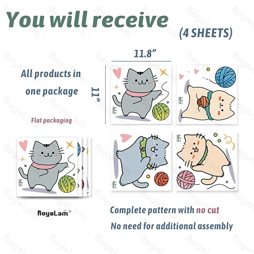 Cartoon Cute Cat Wall Stickers for Nursery Kitten Playing with Yarn Ball Wall Stickers for Kid Girl Baby Room Stickers Peel and Stick Wall Art Home Decor Living Room Bedroom Bathroom