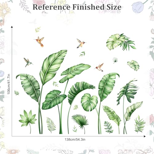 Large Palm Leaves Wall Decals, Tropical Plants Wall Stickers Boho Green Peel and Stick Wall Decal Self Adhesive Wall Art Sticker for Aisle Bedroom Office Sofa Backdrop Home Decor