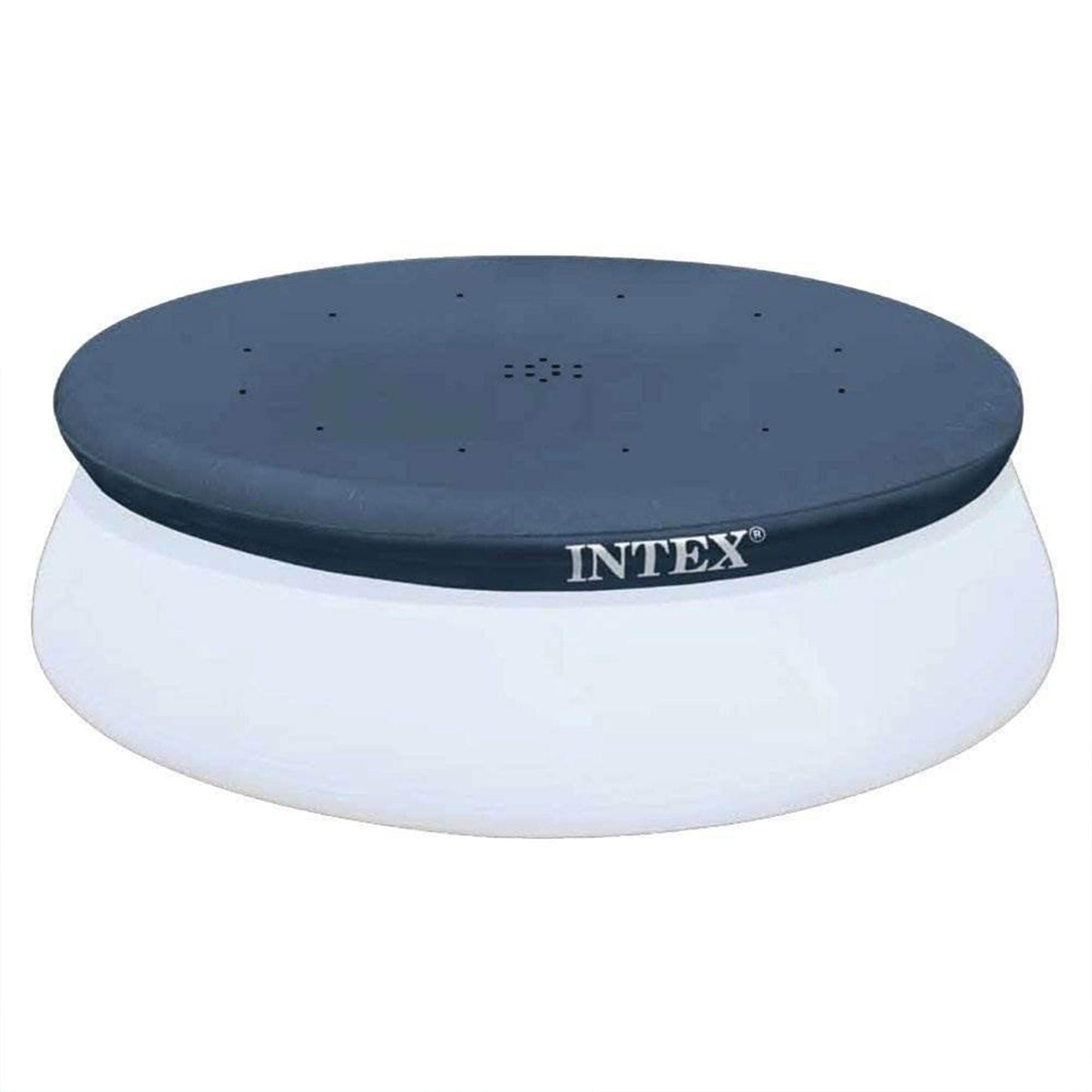 INTEX 28021E Pool Cover: For 10ft Round Easy Set Pools – Includes Rope Tie – Drain Holes – 12in Overhang – Snug Fit