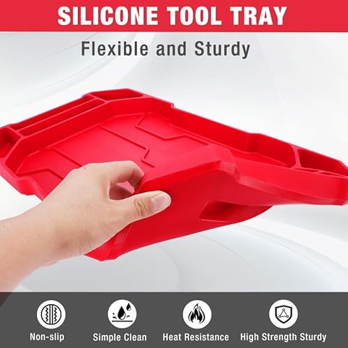 WORKPRO 5-Piece Non-Slip Tool Tray Set, 3-Piece Silicone Flexible Tools Organizers and 2-Piece Magnetic Parts Tool Tray, Tool Mat, Tool Holder, Tool Storage (Only Parts Tray Magnetic)