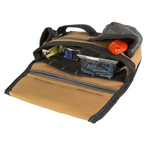 Dickies 11-Pocket Tool/Utility Storage Pouch for Tool Belt, Durable Canvas, Puncture-Resistant Backing, Screwdriver Pockets, Zippered Security Pocket, Hammer Loop, 2-inch Tunnel Loop, Grey/Tan
