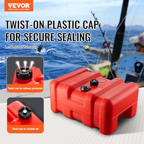 VEVOR Marine Tank, 14.53 Gallon/55L, Boat Tank with 9.8 ft Long Hose, Two-Way Vent Cap, High-Density Polyethylene, Leak-Proof, Visible Gauge, Easy to Carry, for Outboard Engine Fishing Boat Yacht