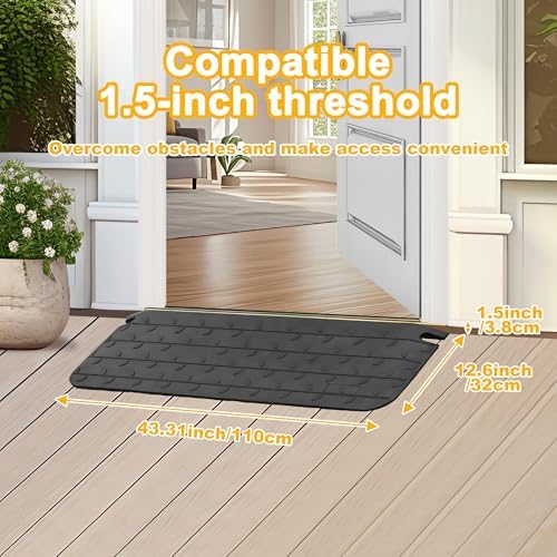 1.5" High 2 Pack Wheelchair Ramp Rubber Threshold Ramps for Home Doorways, 2200 lbs Weight Capacity, Non-Slip Surface for Wheelchair,Strollers,Scooters Home Doorways Use(1.5" High, 2 Pack)