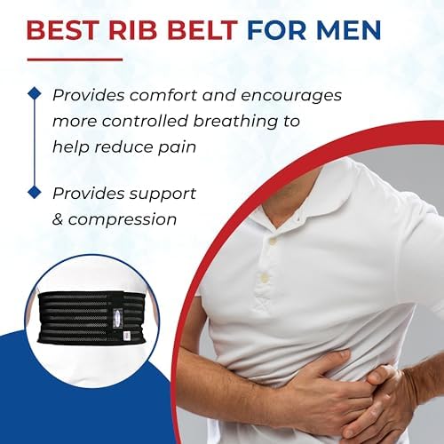 ITA-MED Breathable Elastic Rib Brace for Men, Ideal Compression Support Wrap/Belt for Broken, Cracked, Dislocated & Fractured Ribs, Made in USA (Black, XL)