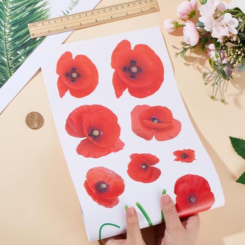 GORGECRAFT 27.8x8 Large Red Poppy Flower Wall Decals Trash Stickers for Trash Cans Decorative 3D Floral Stickers Waterproof Beautiful Flowers Self Adhesive Peel & Stick Removable Decor
