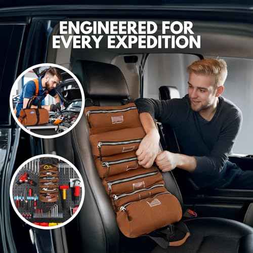 LETINE Crest Canvas Tool Bag - Large Capacity Portable Roll up Bag with Premium Rust-Proof Zippers, Reinforced Stitching - Compact Tool Organizer Gift for Dads, Mechanics, Electricians