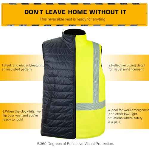 PAFESTER Reflective Safety Vest Reversible Visibility Reversible For Men & Women Wind Resistant Waterproof Insulated Meets