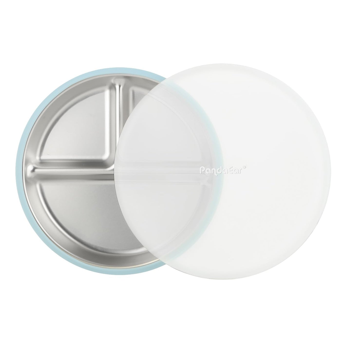 PandaEar 3 Pack Stainless Steel Baby Suction Plates, Divided Toddler Plate for Baby Led Weaning Supplies, Non-Slip Toddler Baby Feeding Set Dishwasher Safe (Blue/Green/Brown, With Lids)