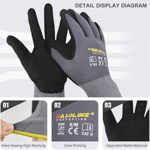 Work Gloves MicroFoam Nitrile Coated-12 Pairs,Seamless Knit Nylon&Spandex Gloves,Grey Work gloves
