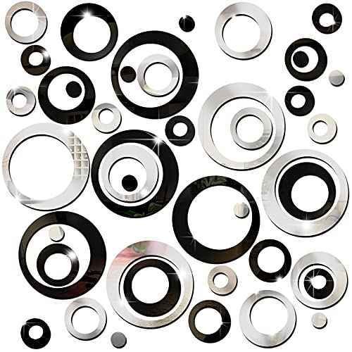 Outus 72 Pieces Wall Stickers Decor Acrylic Circle Mirror Removable Black and Sliver Wall Decor Round Dots DIY Red Living Room Decals Modern Art Murals for Home Bathroom Bedroom Decoration