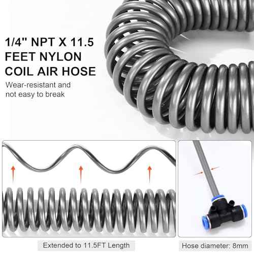 4 Set Heavy Duty Truck Air Seat Blow Gun Air Duster Blow Gun with 2 Interchangeable Nozzle Tips 1/4 Inch NPT X 11.5 Feet Nylon Hose Dust Cleaner for Truck Cab(Conventional)