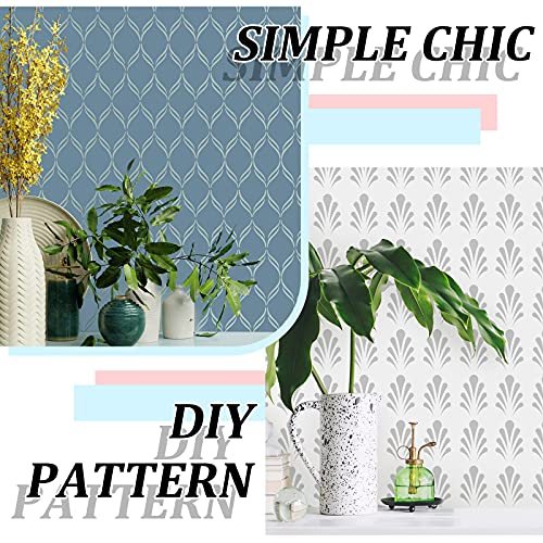 Herringbone Geometric Modern Wall Stencils Pattern Wall Decor Reusable Film Decorative for Painting, Stencils for Walls (Classic Style), 8 Pieces, 12 x 12 Inch