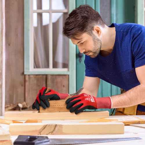 KEZERS Work Gloves,12 Pairs MicroFoam Nitrile Coated Work Gloves for Men,Seamless Knit Nylon Gloves,Home Improvement