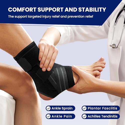 Ankle Brace for Women Men, Adjustable Ankle Support with Side Stabilizers for Ankle Sprained, Achilles, Plantar Fasciitis Injury Recovery