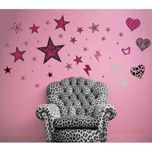 TwoDays 100PCS Y2K Room Decor Aesthetic Wall Decal, 2000s Mcbling Vinyl Peel and Stick Stickers for College Teen Girls Bedroom, Pink Stars Trashy Y2k Decorations for Women Apartment.