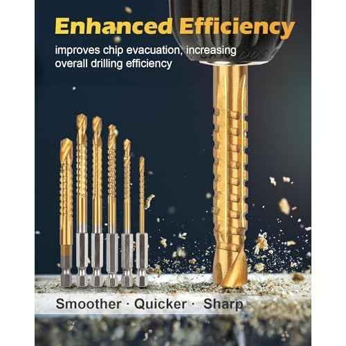 6 Pack Titanium Coated HSS Twist Drill Bit, 3-8mm Hex Shank Serrated Cutting Drill Bit Woodworking Tools for Wood Metal Plastic Hole