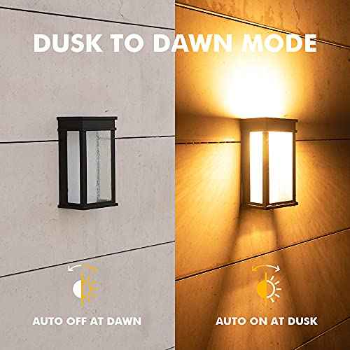 LUTEC 2 Packs 1000 Lumen 3000K LED Wall Light with Seeded Glass, Dusk to Dawn Modren Porch Light, Indoor Outdoor Sconce Wall Lighting